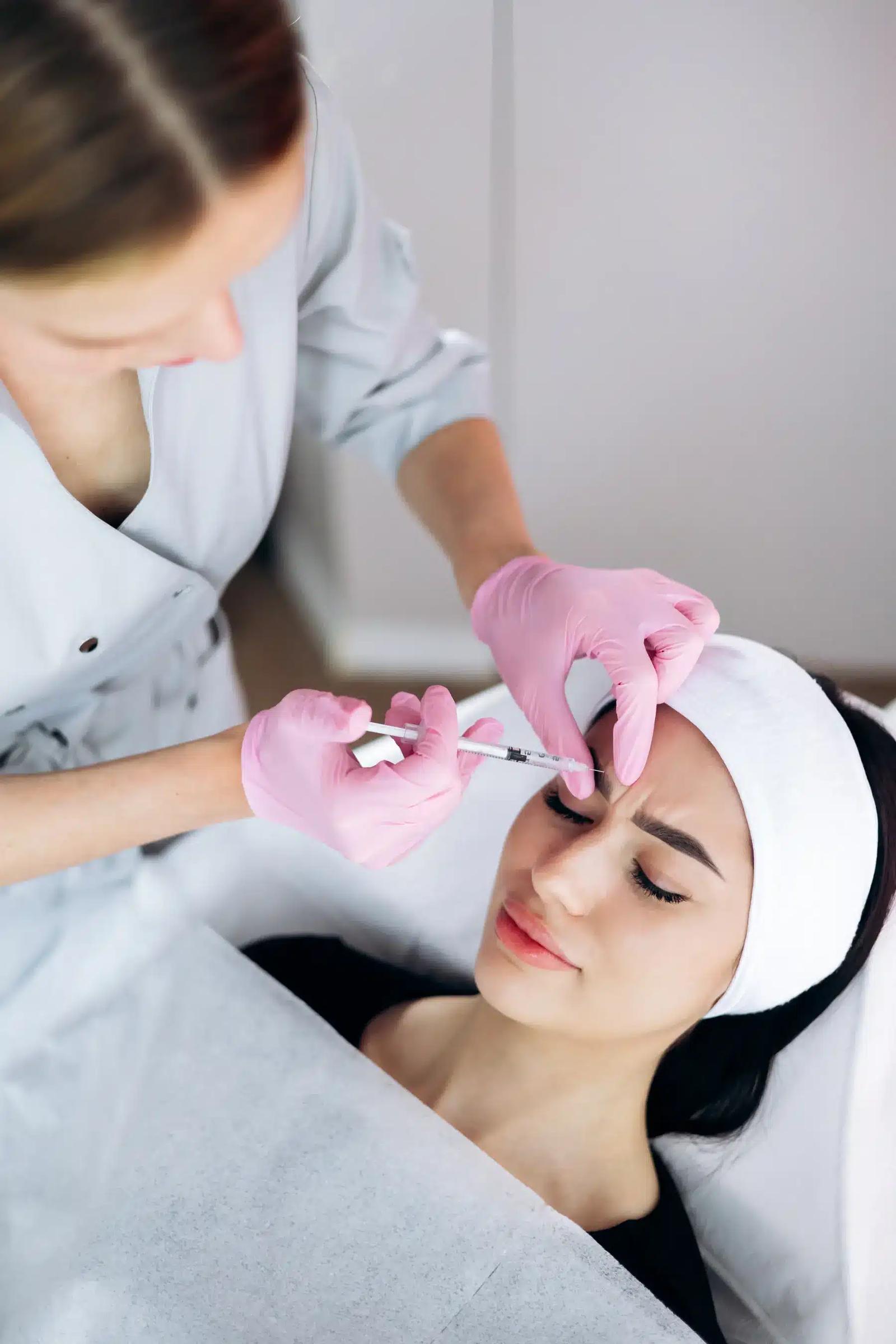 Patient frowning during botox injection
