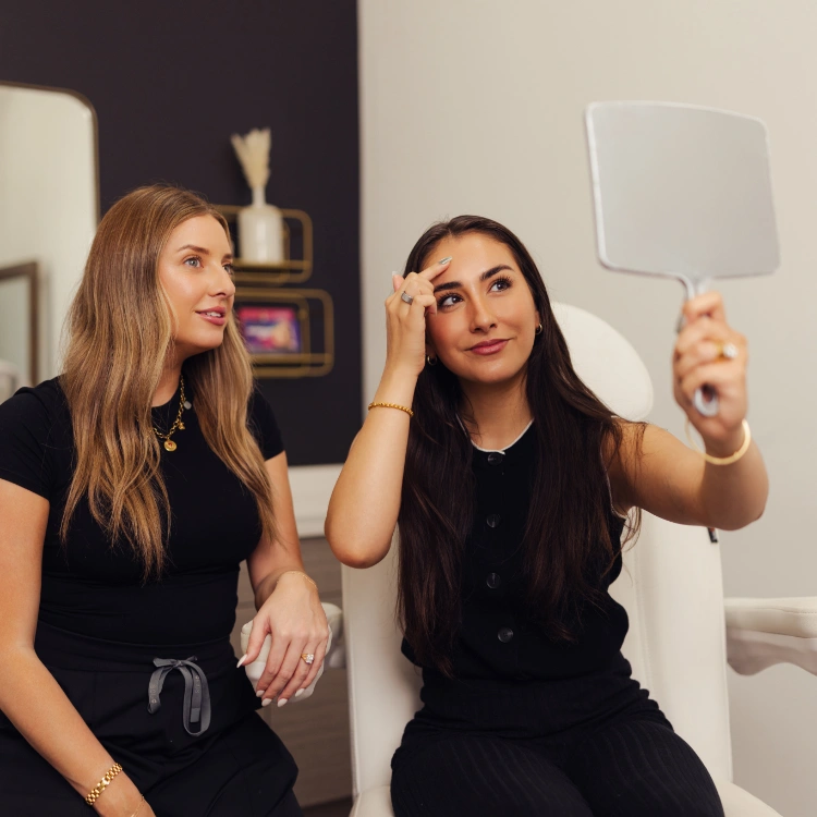 client looking in mirror happy () client looking in mirror happy ()